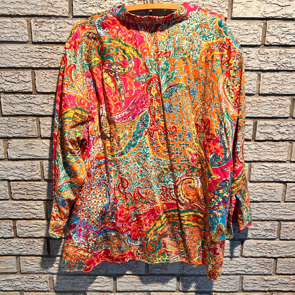 Lauren Ralph Lauren Womens Multicolor Paisley Floral Button Down Shirt Size 12